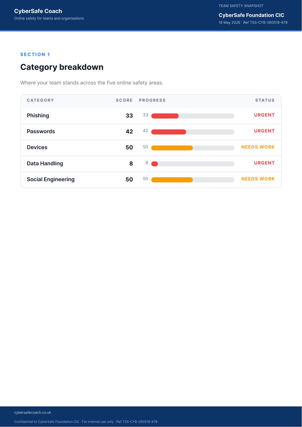 Sample Team Safety Snapshot page 2
