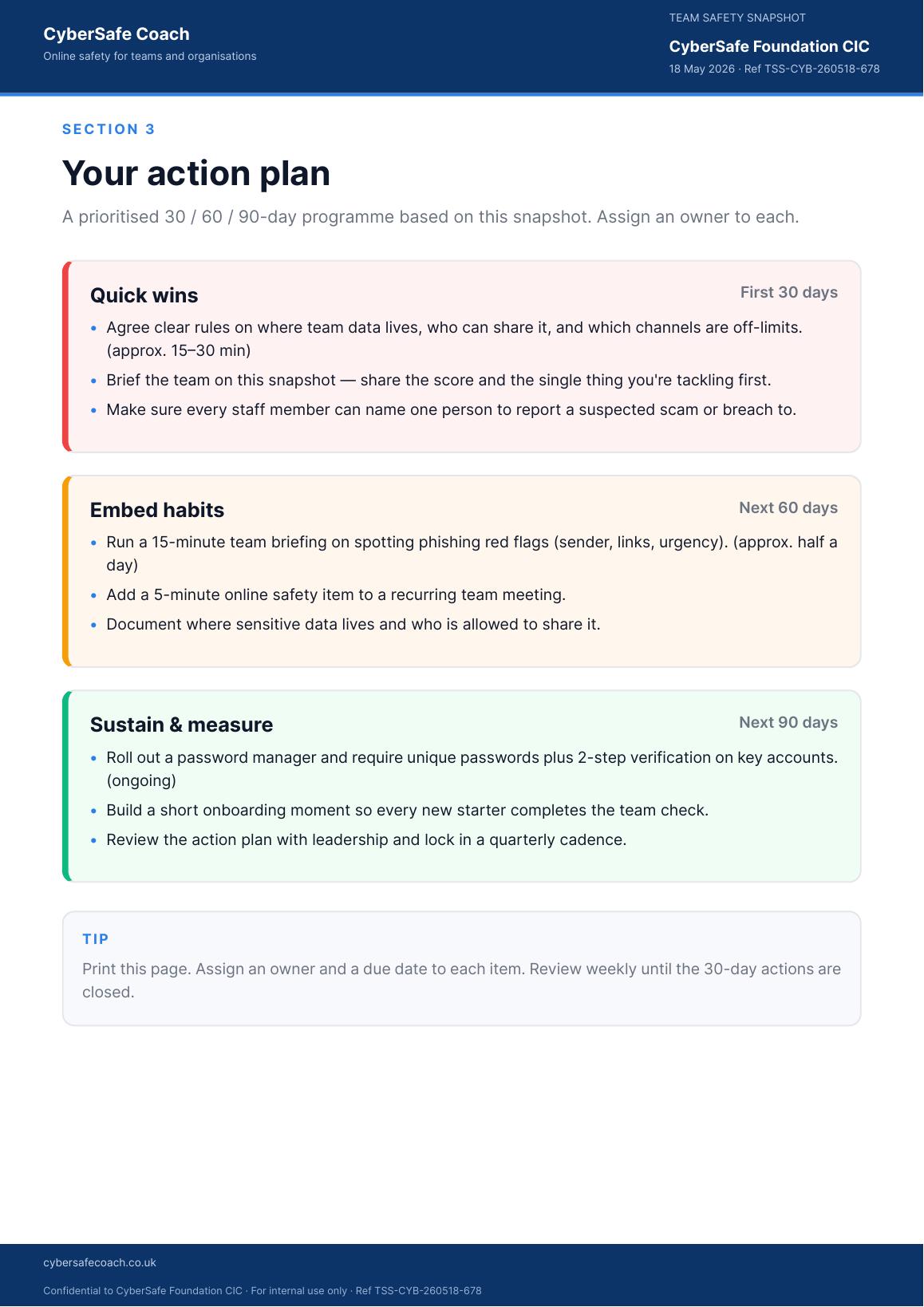 Sample Team Safety Snapshot page 5